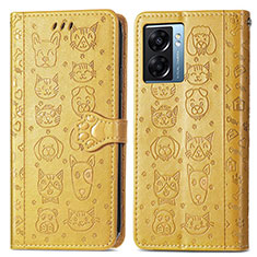 Funda de Cuero Cartera con Soporte Patron de Moda Carcasa S03D para Oppo K10 5G India Amarillo