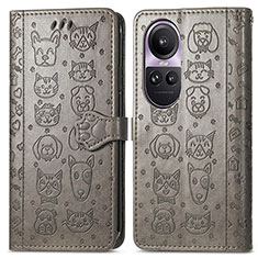 Funda de Cuero Cartera con Soporte Patron de Moda Carcasa S03D para Oppo Reno10 5G Gris