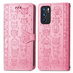 Funda de Cuero Cartera con Soporte Patron de Moda Carcasa S03D para Oppo Reno6 5G Rosa