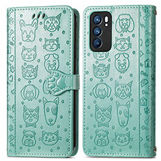 Funda de Cuero Cartera con Soporte Patron de Moda Carcasa S03D para Oppo Reno6 5G Verde