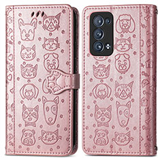 Funda de Cuero Cartera con Soporte Patron de Moda Carcasa S03D para Oppo Reno6 Pro+ Plus 5G Oro Rosa