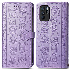 Funda de Cuero Cartera con Soporte Patron de Moda Carcasa S03D para Oppo Reno6 Z 5G Morado