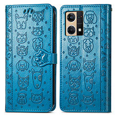 Funda de Cuero Cartera con Soporte Patron de Moda Carcasa S03D para Oppo Reno7 4G Azul