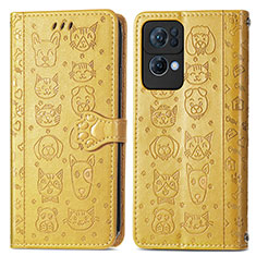 Funda de Cuero Cartera con Soporte Patron de Moda Carcasa S03D para Oppo Reno7 Pro 5G Amarillo