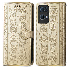 Funda de Cuero Cartera con Soporte Patron de Moda Carcasa S03D para Oppo Reno7 Pro 5G Oro