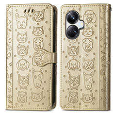 Funda de Cuero Cartera con Soporte Patron de Moda Carcasa S03D para Realme 10 Pro+ Plus 5G Oro