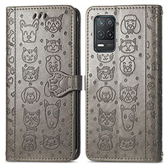 Funda de Cuero Cartera con Soporte Patron de Moda Carcasa S03D para Realme 8 5G Gris