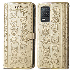 Funda de Cuero Cartera con Soporte Patron de Moda Carcasa S03D para Realme 8 5G Oro