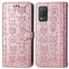 Funda de Cuero Cartera con Soporte Patron de Moda Carcasa S03D para Realme 8 5G Oro Rosa