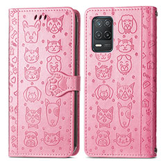 Funda de Cuero Cartera con Soporte Patron de Moda Carcasa S03D para Realme 8 5G Rosa