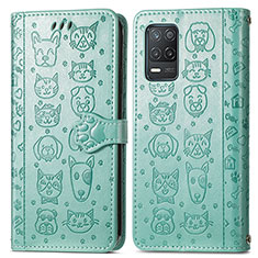 Funda de Cuero Cartera con Soporte Patron de Moda Carcasa S03D para Realme 8 5G Verde