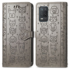 Funda de Cuero Cartera con Soporte Patron de Moda Carcasa S03D para Realme 9 5G India Gris