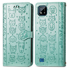 Funda de Cuero Cartera con Soporte Patron de Moda Carcasa S03D para Realme C11 (2021) Verde