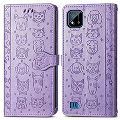 Funda de Cuero Cartera con Soporte Patron de Moda Carcasa S03D para Realme C20A Morado