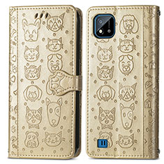 Funda de Cuero Cartera con Soporte Patron de Moda Carcasa S03D para Realme C20A Oro