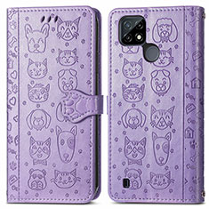 Funda de Cuero Cartera con Soporte Patron de Moda Carcasa S03D para Realme C21 Morado