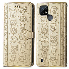 Funda de Cuero Cartera con Soporte Patron de Moda Carcasa S03D para Realme C21 Oro