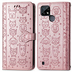 Funda de Cuero Cartera con Soporte Patron de Moda Carcasa S03D para Realme C21 Oro Rosa