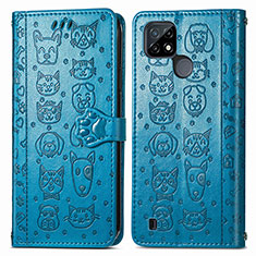 Funda de Cuero Cartera con Soporte Patron de Moda Carcasa S03D para Realme C21Y Azul