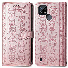 Funda de Cuero Cartera con Soporte Patron de Moda Carcasa S03D para Realme C21Y Oro Rosa