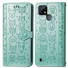 Funda de Cuero Cartera con Soporte Patron de Moda Carcasa S03D para Realme C25Y India Verde