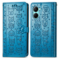 Funda de Cuero Cartera con Soporte Patron de Moda Carcasa S03D para Realme C33 (2023) Azul