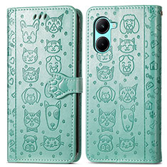 Funda de Cuero Cartera con Soporte Patron de Moda Carcasa S03D para Realme C33 (2023) Verde