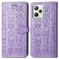 Funda de Cuero Cartera con Soporte Patron de Moda Carcasa S03D para Realme C35 Morado