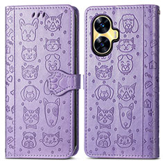 Funda de Cuero Cartera con Soporte Patron de Moda Carcasa S03D para Realme C55 Morado