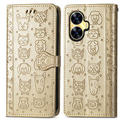 Funda de Cuero Cartera con Soporte Patron de Moda Carcasa S03D para Realme C55 Oro