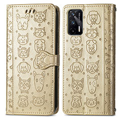 Funda de Cuero Cartera con Soporte Patron de Moda Carcasa S03D para Realme GT 5G Oro