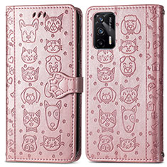 Funda de Cuero Cartera con Soporte Patron de Moda Carcasa S03D para Realme GT 5G Oro Rosa