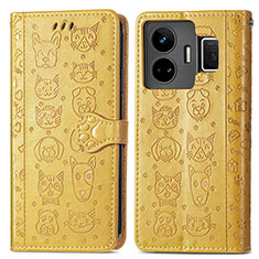 Funda de Cuero Cartera con Soporte Patron de Moda Carcasa S03D para Realme GT Neo5 240W 5G Amarillo