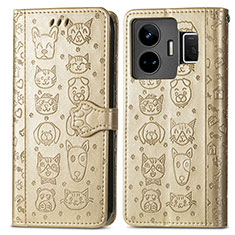 Funda de Cuero Cartera con Soporte Patron de Moda Carcasa S03D para Realme GT Neo5 240W 5G Oro