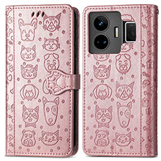 Funda de Cuero Cartera con Soporte Patron de Moda Carcasa S03D para Realme GT3 5G Oro Rosa