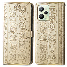 Funda de Cuero Cartera con Soporte Patron de Moda Carcasa S03D para Realme Narzo 50A Prime Oro