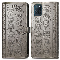 Funda de Cuero Cartera con Soporte Patron de Moda Carcasa S03D para Realme V11s 5G Gris