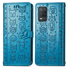 Funda de Cuero Cartera con Soporte Patron de Moda Carcasa S03D para Realme V13 5G Azul