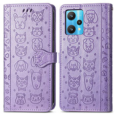 Funda de Cuero Cartera con Soporte Patron de Moda Carcasa S03D para Realme V25 5G Morado