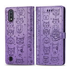 Funda de Cuero Cartera con Soporte Patron de Moda Carcasa S03D para Samsung Galaxy A01 SM-A015 Morado