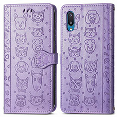 Funda de Cuero Cartera con Soporte Patron de Moda Carcasa S03D para Samsung Galaxy A02 Morado