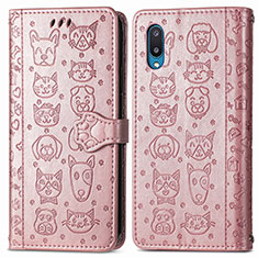 Funda de Cuero Cartera con Soporte Patron de Moda Carcasa S03D para Samsung Galaxy A02 Rosa