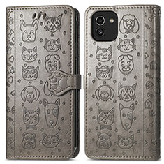 Funda de Cuero Cartera con Soporte Patron de Moda Carcasa S03D para Samsung Galaxy A03 Gris