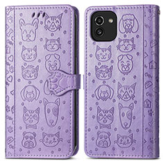 Funda de Cuero Cartera con Soporte Patron de Moda Carcasa S03D para Samsung Galaxy A03 Morado