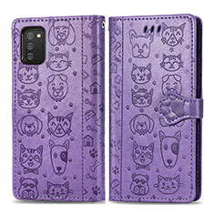 Funda de Cuero Cartera con Soporte Patron de Moda Carcasa S03D para Samsung Galaxy A03s Morado