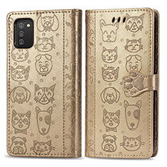 Funda de Cuero Cartera con Soporte Patron de Moda Carcasa S03D para Samsung Galaxy A03s Oro