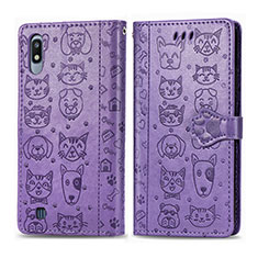 Funda de Cuero Cartera con Soporte Patron de Moda Carcasa S03D para Samsung Galaxy A10 Morado