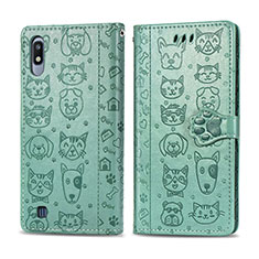 Funda de Cuero Cartera con Soporte Patron de Moda Carcasa S03D para Samsung Galaxy A10 Verde