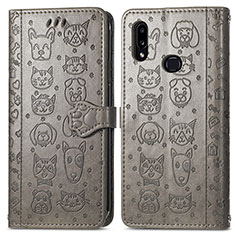 Funda de Cuero Cartera con Soporte Patron de Moda Carcasa S03D para Samsung Galaxy A10s Gris