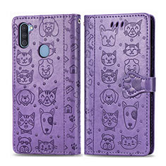 Funda de Cuero Cartera con Soporte Patron de Moda Carcasa S03D para Samsung Galaxy A11 Morado